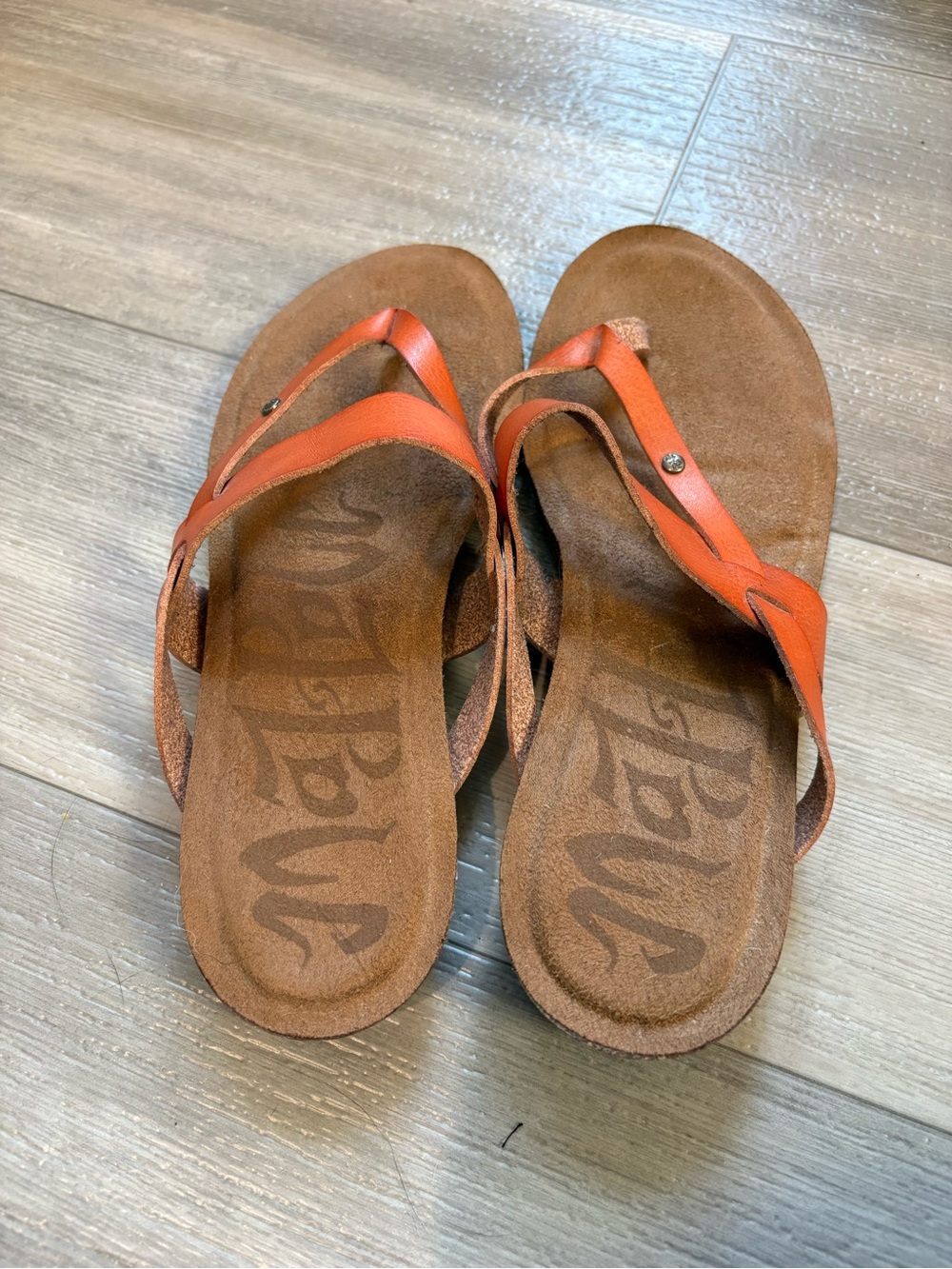 Orange Leather Strappy Flip Flop Sandals